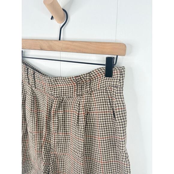 Free People Houndstooth Linen High Rise Shorts Size 2 Tan Brown - Picture 3 of 9